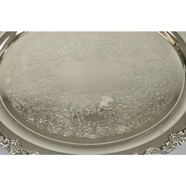 Vintage Extra Large Oval Silver Plated Serving Platter Bar Tray W/ Smoked Finish For Sale - Image 4 of 12