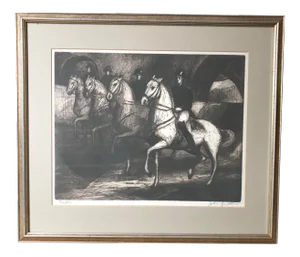 Vintage Mid-Century John Groth "Piaffe" (Men on Horseback) Original Print
