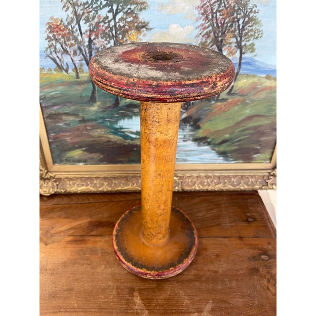 Large possibly antique wooden textile mill bobbin or spool, likely from the early to mid-20th century. Originally used in...