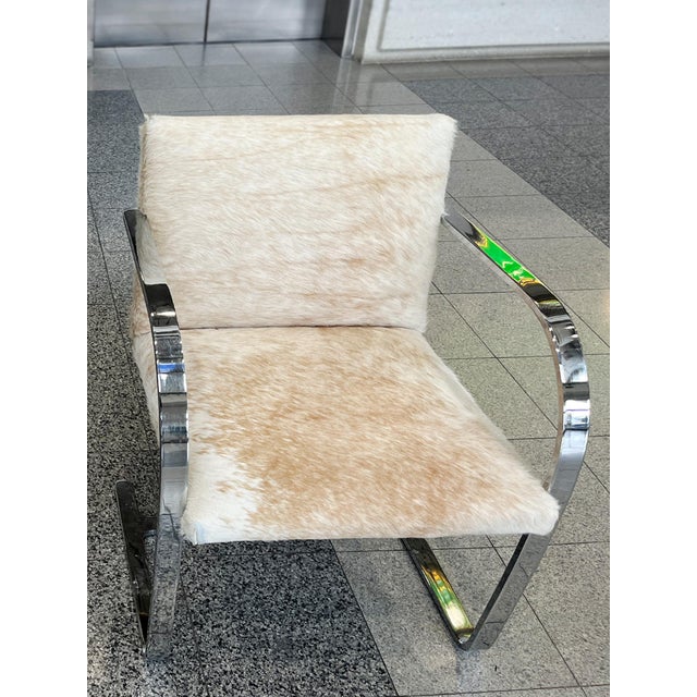 Ludwig Mies van der Rohe Bauhaus Style Cantilevered Steel Chairs in Pony Skin - A Pair For Sale - Image 4 of 15