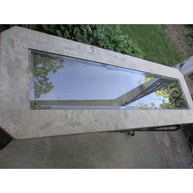 Vintage French Ornate Iron With Marble and Glass Top Console Table For Sale - Image 17 of 18