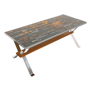 Vintage Coffee Table in Ceramic, Chrome Metal and Wood, 1960s For Sale