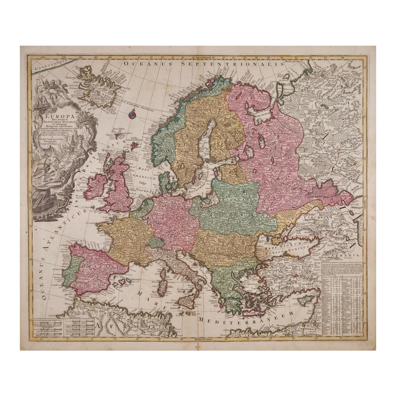 Europa Regnorum Provinciarum: 18th Century Hand-Colored Map of Europe ...