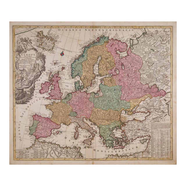 Europa Regnorum Provinciarum: 18th Century Hand-Colored Map of Europe by Lotter, 1760 For Sale