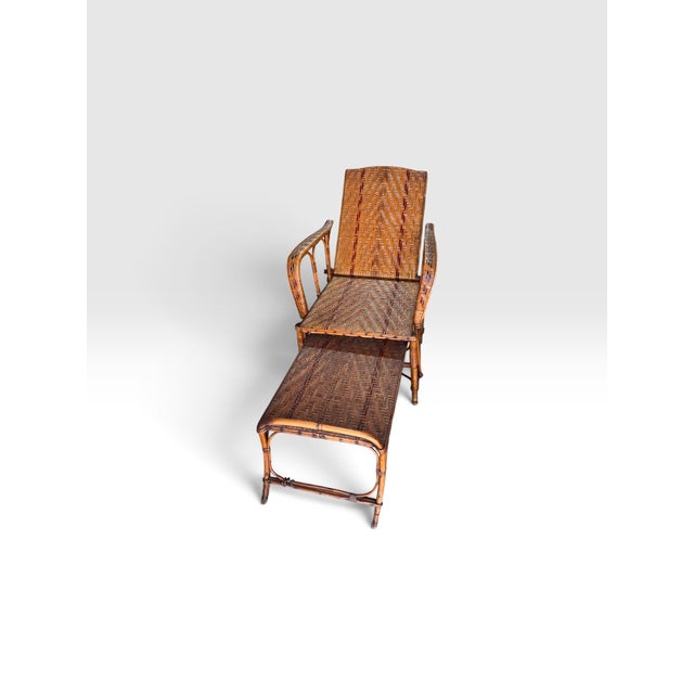 1900 - 1909 Antique Belgian Vannerie St. Jacques Handwoven Wicker Reclining Armchair With Pull-Out Footrest, C. 1900 For Sale - Image 5 of 11