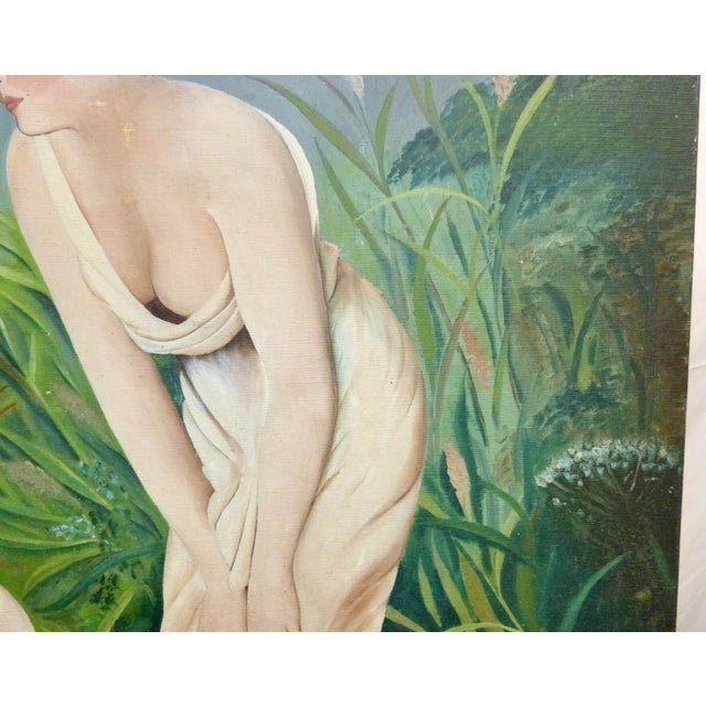 1940s Vintage G. Kraft Oil Painting of a Woman With a Bird - Titled “Fantasy” For Sale - Image 5 of 13