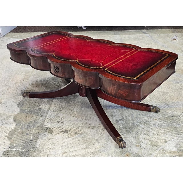 Mid 20th Century Mid-20th Century Georgian Style Mahogany and Tooled Leather Inset Coffee Table For Sale - Image 5 of 11