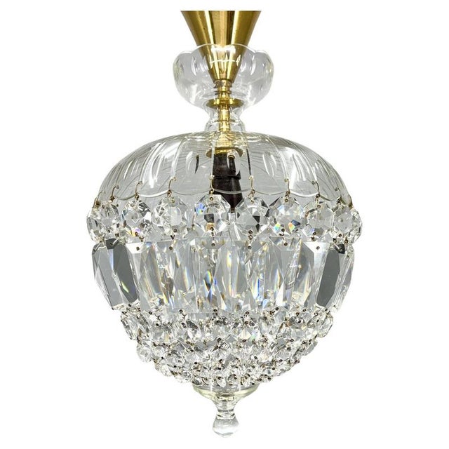 Mid-Century Crystal and Brass Chandelier, Czechoslovakia, 1970s For Sale - Image 12 of 12