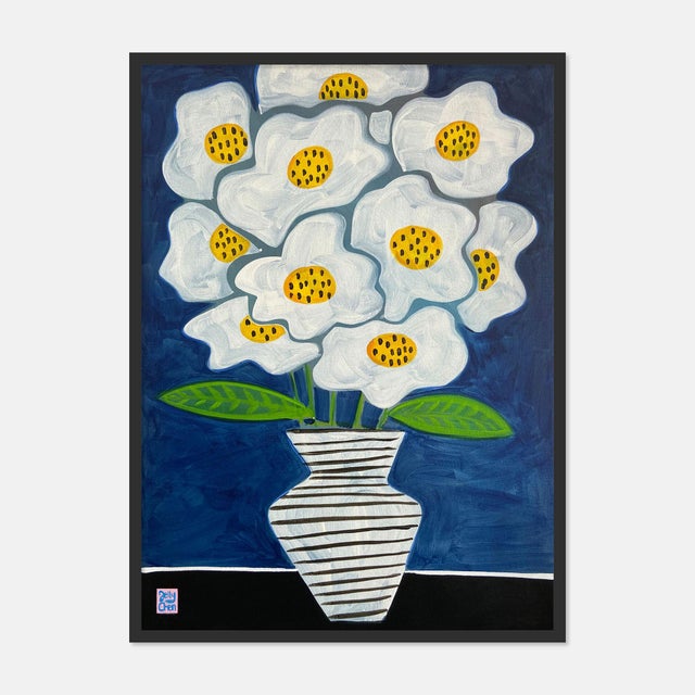 Jelly Chen Fluffy Flowers by Jelly Chen in Black Framed Paper, Medium Art Print For Sale - Image 4 of 4