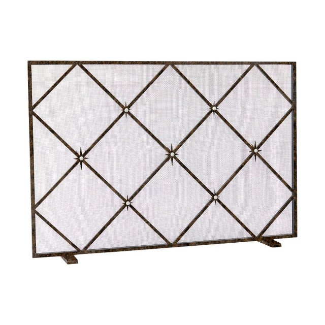 Gold Rubbed Black Celeste Fireplace Screen Iron For Sale In Dallas - Image 6 of 11