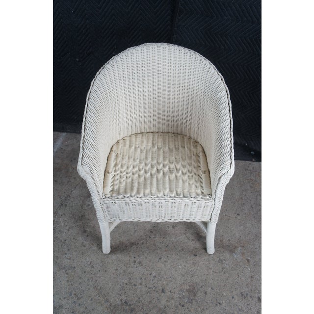 Late 20th Century Late 20th Century 2 Wicker White Painted Boho Chic Cottage Farmhouse Patio Armchairs For Sale - Image 5 of 11