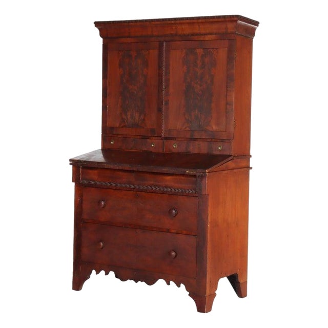 Antique Empire Classical Flame Mahogany Secretary Desk C1840 For Sale