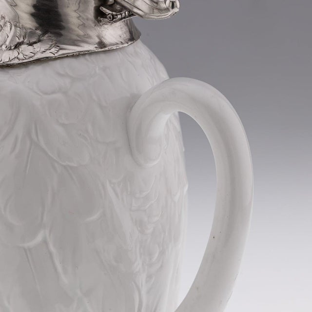 Metal Antique Cockatoo Silver and Porcelain Claret Jug from Asprey & Co, 1912 For Sale - Image 7 of 18