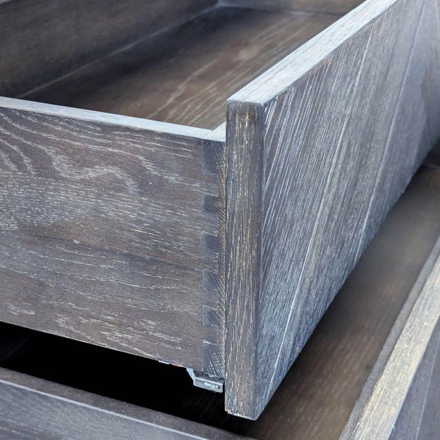 Wood Restoration Hardware Large Two Drawer Nightstand With Chevron Pattern For Sale - Image 7 of 8