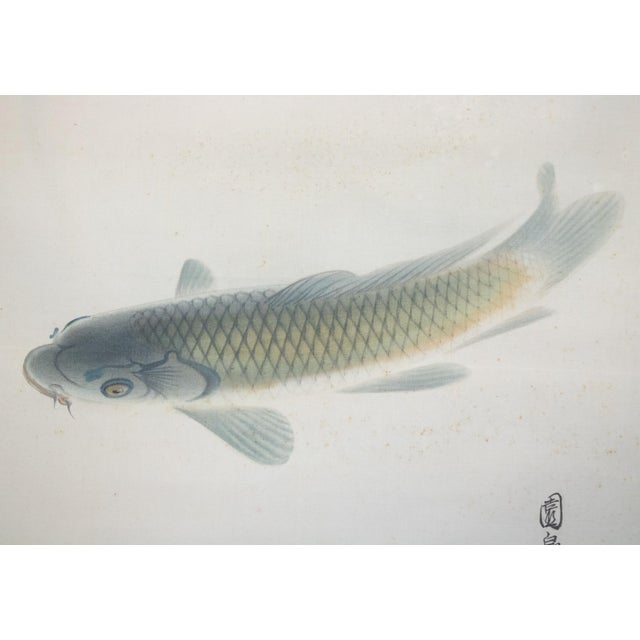 Textile "Leaping Carp", Early Showa Era Japanese Silk Scroll Painting For Sale - Image 7 of 18