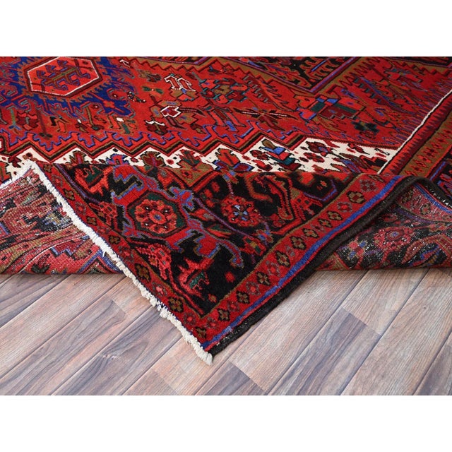 1960 9'10"x12'6" Sceptre Red Pure Wool Vintage Persian Heriz Hand Knotted Clean Rug For Sale - Image 10 of 12