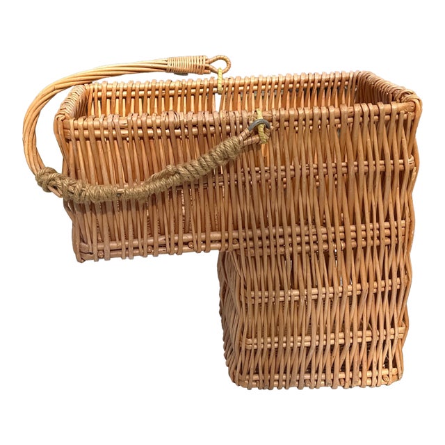 1970s Wicker Stair Basket With Handle For Sale