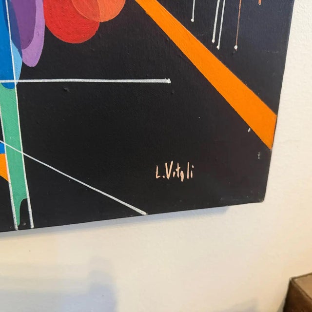 Black A 1980s Kandinsky Style Futurist Abstract Italian Oil Painting by Libero Vitali For Sale - Image 8 of 16