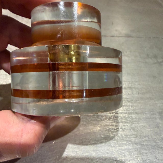 Decorative Crystal Bottle Cylindrical Shape Stripped Bands Deco Style For Sale In San Diego - Image 6 of 11