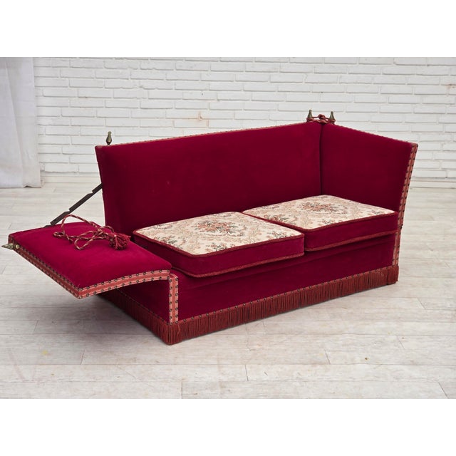 Danish 2-Seater Drop Arm Spanish Sofa in Red Furniture Velour, 1970s For Sale - Image 4 of 18