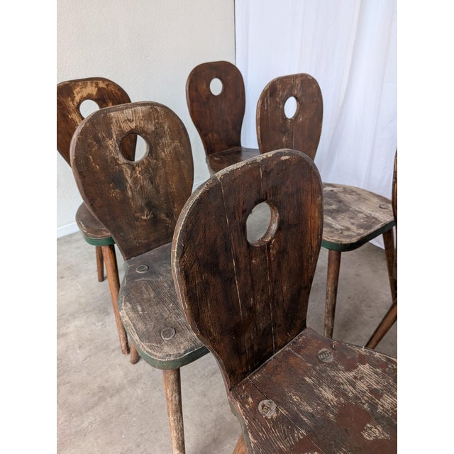Vintage Brutalist Rustic Farmhouse Wooden Dining Chair, 1970s, Set of 8 For Sale - Image 16 of 18