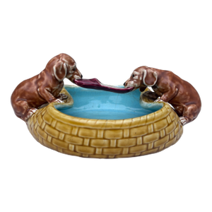 19th Century Majolica Dogs Dachshund Bowl Villeroy & Boch