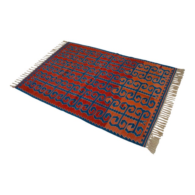 Vintage Hand-Woven Turkish Rug Super Fine Kilim Area Rug - 3'5" X 5'3" For Sale