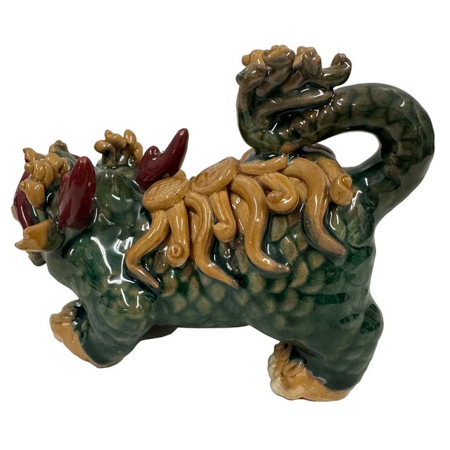 Ceramic Mid 20th Century a Pair of Chinese Feng Shui Prosperity Statues, Foo Dogs. For Sale - Image 7 of 13