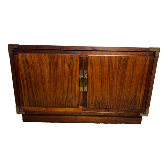 Jack Cartwright Modern Mid-Century Walnut Cabinet With Brass Hardware, Attributed For Sale