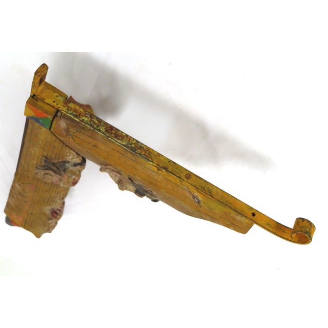 Antique Carved Hand Painted Wood Italian Sicillian Donkey Cart Fragment Repurposed Plant Hanger For Sale In Boston - Image 6 of 13