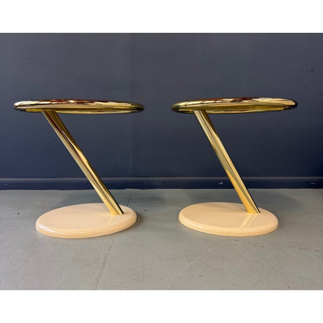 A striking pair of Italian postmodern side tables by Casprini, produced in the 1980s and defined by their sculptural,...