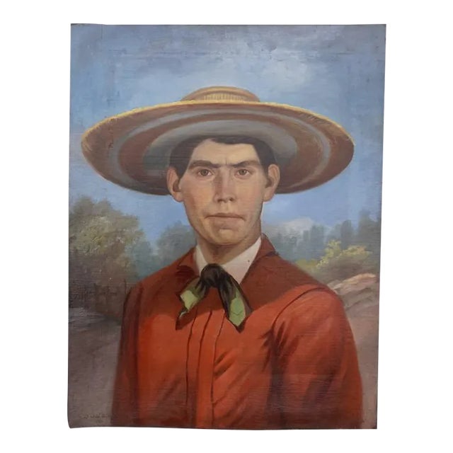 Andrés A. Hernandez Portrait of a Man in a Panocha Oil Painting on Canvas 1900 For Sale