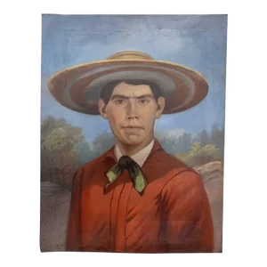 Andrés A. Hernandez Portrait of a Man in a Panocha Oil Painting on Canvas 1900
