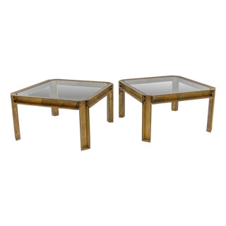 Model T09 Side or Coffee Tables in Brass and Glass by Peter Ghyczy, 1970s, Set of 2 For Sale