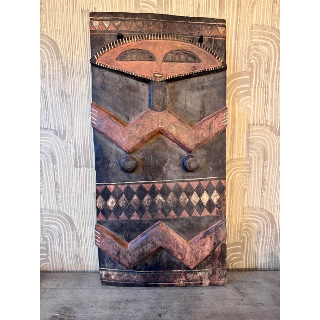 Red Pende Style African Polychrome Carved Wood Figural Wall Panel For Sale - Image 8 of 10