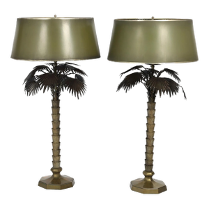 Pair of Vintage Italian Brass Palm Tree Table Lamps