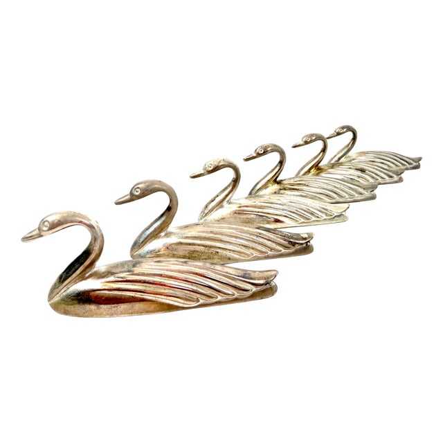 Vintage French Silver Plated Swan Knife Rest by Oliver Saint Honore, 1950s, Set of 6 For Sale