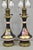 Stunning Antique French Neoclassical Style Bronze Mounted Black Porcelain Hand Painted Table Lamps with Greek Key and...