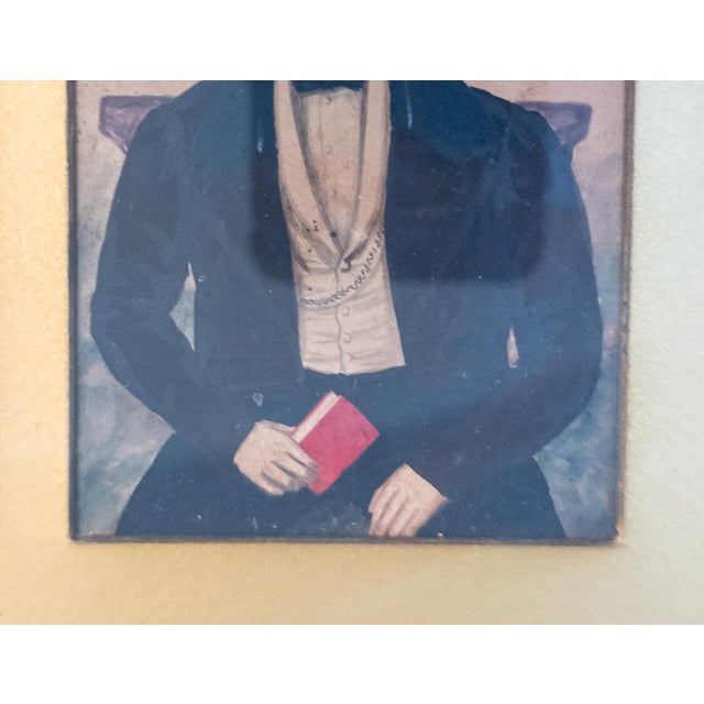 19th Century Folk Art Americana Miniature Double Portrait Water Color Paintings For Sale - Image 11 of 12