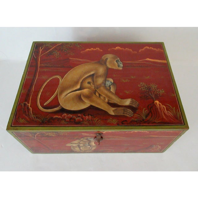 1970s Anglo-Indian, Asian Hand-Crafted & Painted Large Lidded Storage/Chest With Brass Hardware For Sale - Image 5 of 18