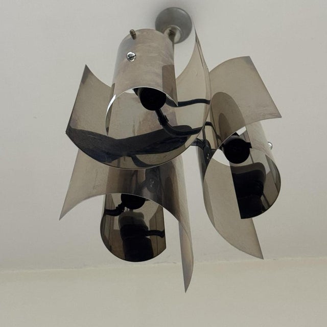 1970s Modernist Curved Chrome Steel Chandelier by Max Sauze, 1970s For Sale - Image 5 of 9