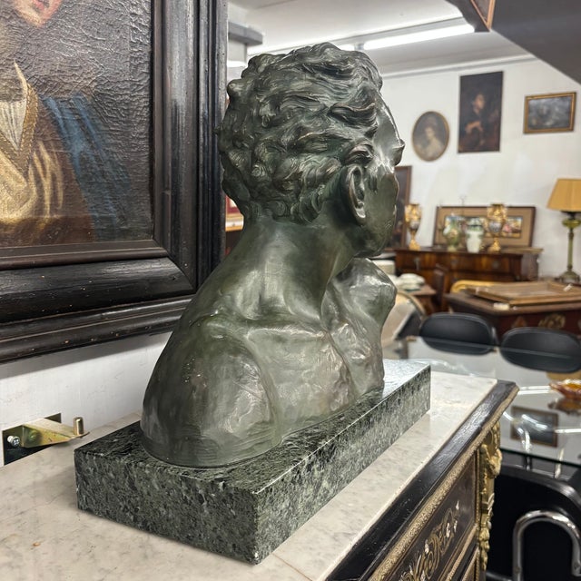 Ceramic Antique Art Deco Male Bust Sculpture from J. Domisse, 1930s For Sale - Image 7 of 13