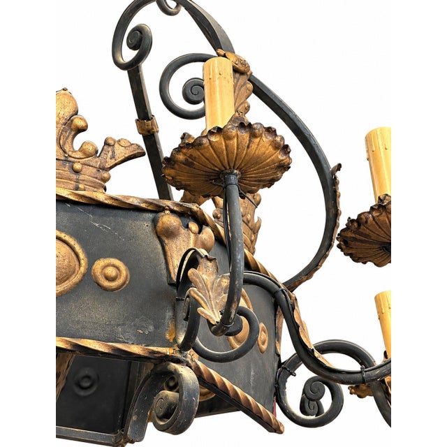 Antique French Gothic Revival Crown Chandelier Wrought Iron 12 Lights For Sale - Image 4 of 8