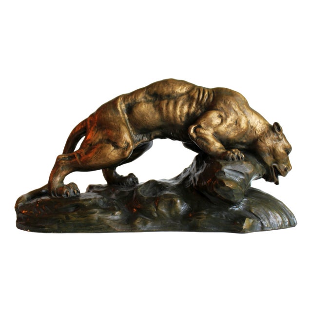 Sculpture of a Terracotta Lioness by Armand Fagotto, 20th Century For Sale