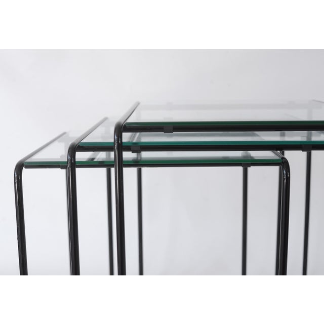 Vintage 80s Postmodern Black Metal & Glass Nesting Tables - Set of 3 For Sale - Image 10 of 17