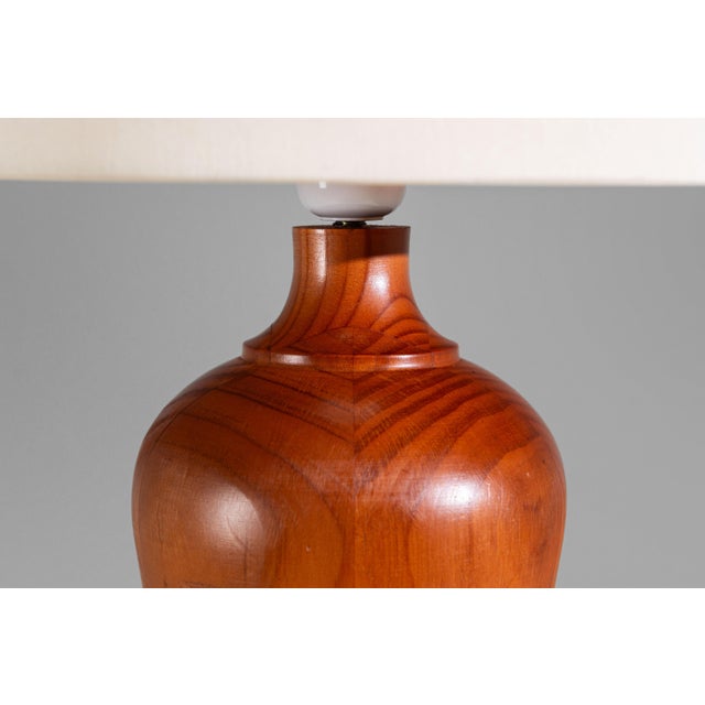 Vintage Wooden Table Lamp with Cone Lampshade, 1970s For Sale - Image 9 of 10