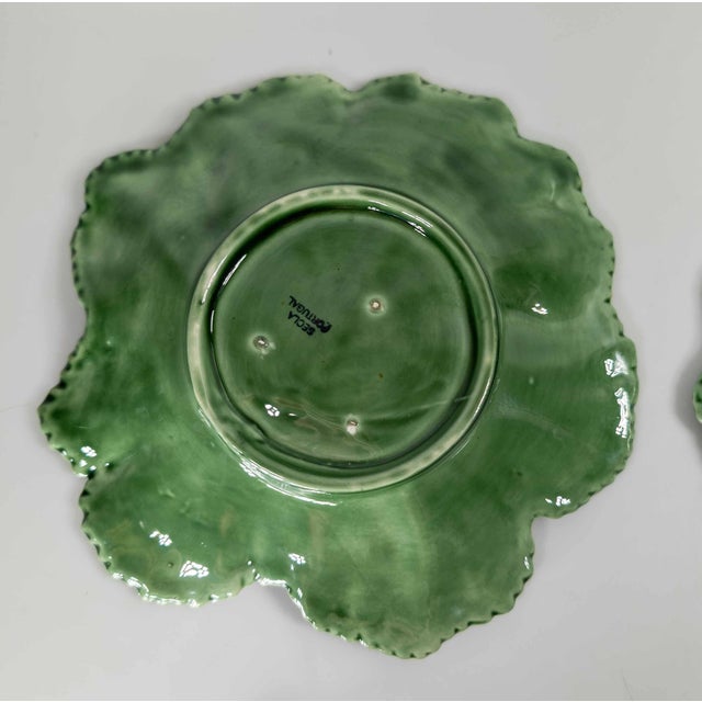 Mid-Century Set of 6 Green Cabbage Luncheon Plates by Secla Portugal For Sale - Image 12 of 18