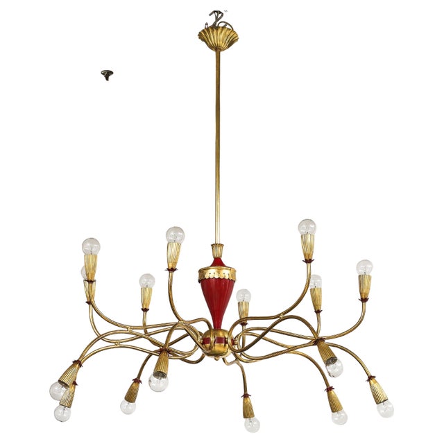 Mid 20th Century 1950's Modern Large 18 Arm Brass Italian Chandelier By Lumi For Sale - Image 5 of 12