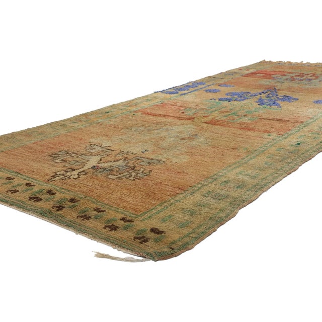 21824 Vintage Boujad Moroccan Rug, 04'01 x 10'06. Step into the embrace of woven beauty with this hand-knotted wool...