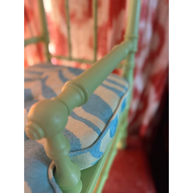 Arts and Crafts Style Faux Bamboo Child’s Chair in Apple Green With Contemporary Cushion For Sale - Image 4 of 8